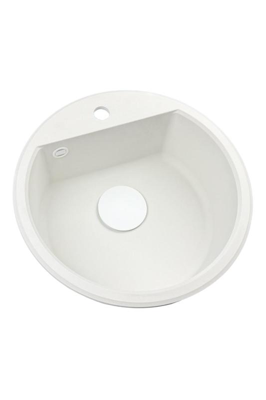 Mi Bremen redonda fregadero de granito de 43 cm blanco de montaje superior e inferior con agujero para grifo y tapón blanco 1208971221