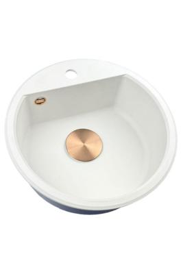 GraniteMy Bremen round granite sink 43 cm white top mount and undermount with faucet hole bench with copper plug 1208971222