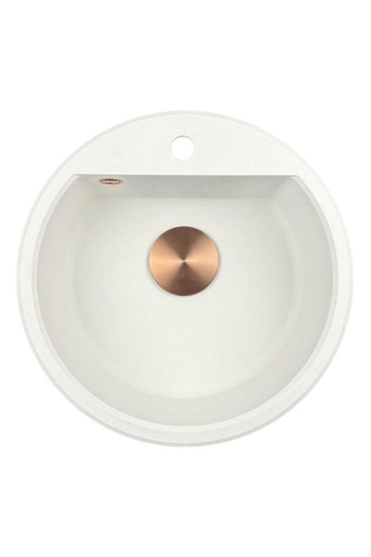 Mi Bremen redondo lavabo de granito de 43 cm blanco de montaje en superficie y bajo encimera con orificio para grifo con tapón de cobre 1208971222