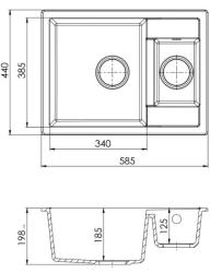 GraniteMy Smart extra superficial 1,5 fregadero de granito blanco incorporado de 58x44cm con tapón dorado 1208971224