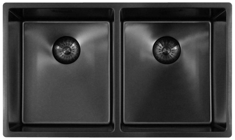 Pure.Sink Prestige Doble fregadero Gun metal (Gris plomo) 70x40 cm radio de 10mm para montaje inferior, montaje al ras y montaje superior PPG343440-61
