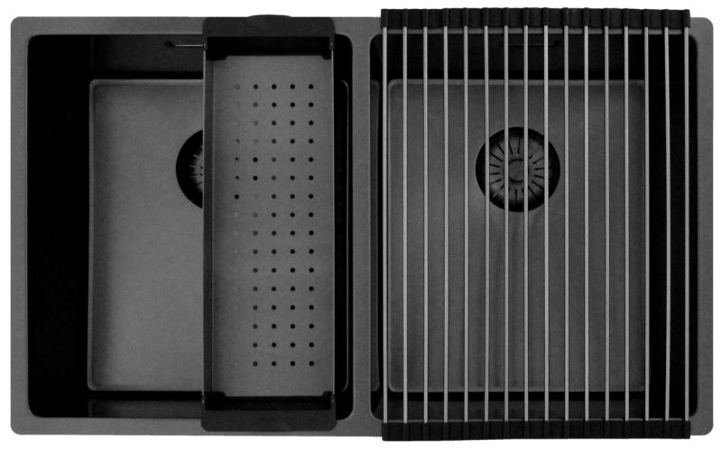 Pure.Sink Prestige Doble fregadero Gun metal (Gris plomo) 70x40 cm radio de 10mm para montaje inferior, montaje al ras y montaje superior PPG343440-61