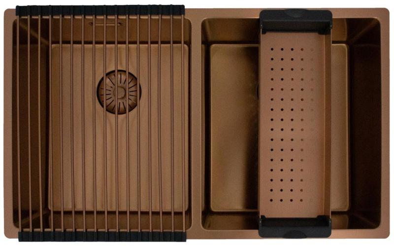 Pure.Sink Prestige Doble fregadero de cobre 70x40cm radio de 10mm para montaje inferior, montaje empotrado y montaje superior PPG343440-62