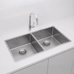 Pure.Sink Prestige Doble fregadero de acero inoxidable 82x40 cm radio de 10mm para montaje inferior, montaje al ras y montaje superior PPG404040-02