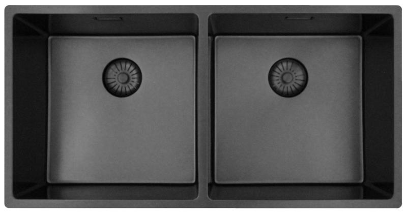 Pure.Sink Prestige Doble fregadero color Gun metal (Gris plomo)  82x40 cm radio de 10mm bajo encimera, instalación al ras y montaje en superficie PPG404040-61