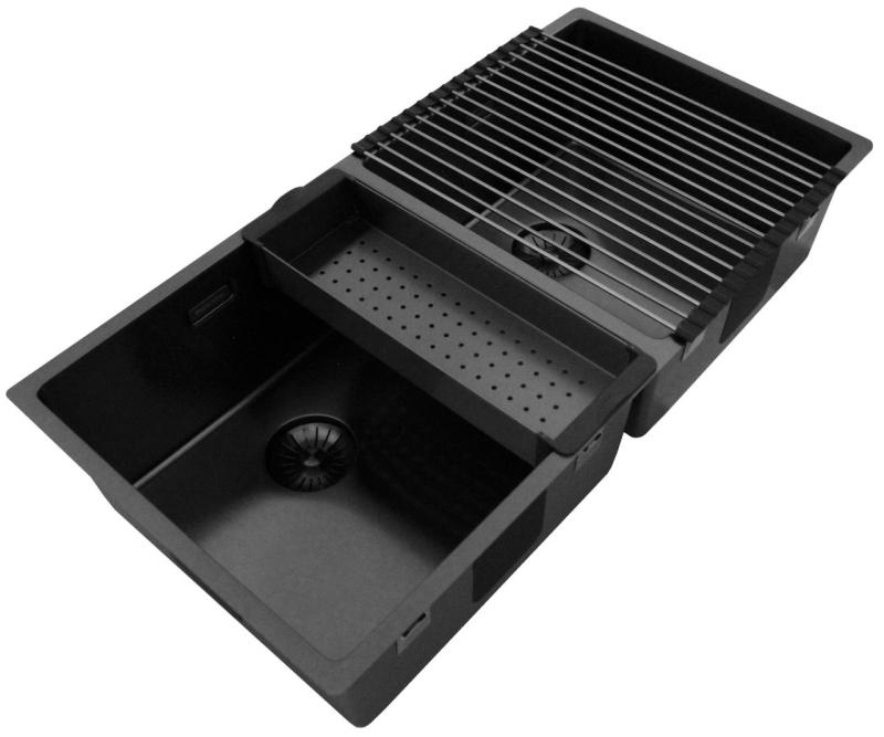 Pure.Sink Prestige Doble fregadero color Gun metal (Gris plomo)  82x40 cm radio de 10mm bajo encimera, instalación al ras y montaje en superficie PPG404040-61