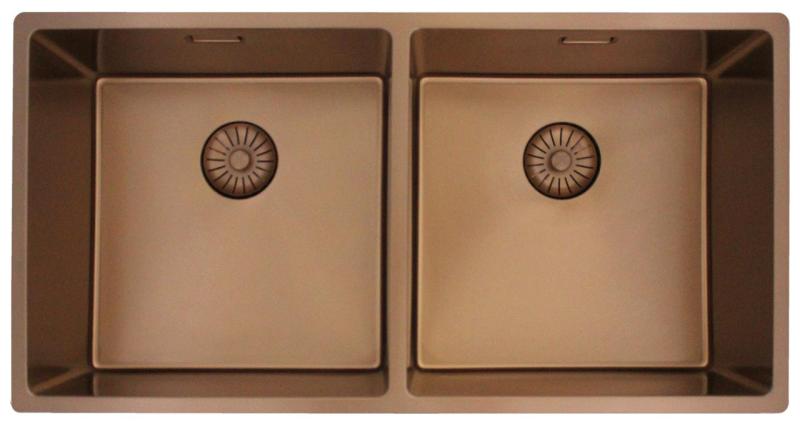 Pure.Sink Prestige Doble fregadero de cobre 82x40 cm radio de 10mm para montaje inferior, montaje superficial y montaje superior PPG404040-62