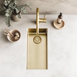 Pure.Sink Exclusivo pequeño fregadero dorado de 18x40 cm, radio de 10 mm, subestructura, enrasado y montaje superior PEX1840-60