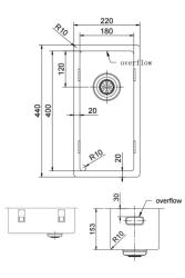 Pure.Sink Exclusivo pequeño fregadero dorado de 18x40 cm, radio de 10 mm, subestructura, enrasado y montaje superior PEX1840-60