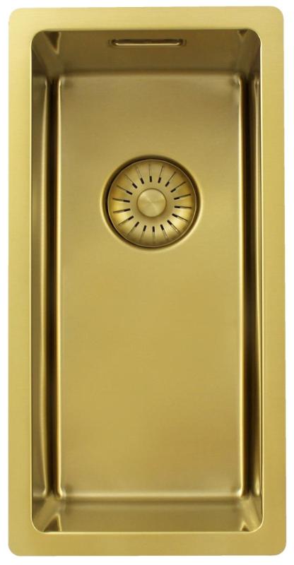 Pure.Sink Exclusivo pequeño fregadero dorado de 18x40 cm, radio de 10 mm, subestructura, enrasado y montaje superior PEX1840-60