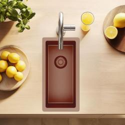 Pure.Sink Exclusivo pequeño fregadero de cobre 18x40 cm radio de 10mm para montaje inferior, montaje empotrado y montaje superior PEX1840-62