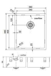 Pure.Sink Exclusivo fregadero de acero inoxidable 34x40 cm radio de 10mm para montaje inferior, montaje al ras y montaje superior PEX3440-02
