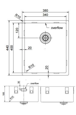 Pure.Sink Exclusivo Gold sink 34x40 cm 10mm radius undermount, flush mount and top mount PEX3440-60