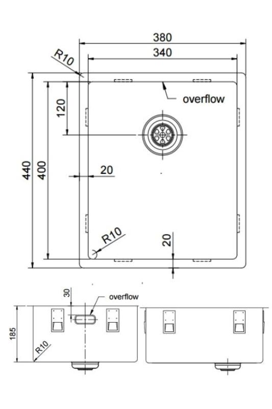 Pure.Sink Exclusivo Fregadero dorado de 34x40 cm, radio de 10mm para submontaje, montaje plano y montaje superior PEX3440-60