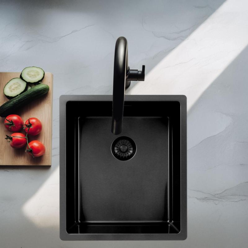 Pure.Sink Exclusivo fregadero  color Gun metal( gris plomo) 34x40 cm radio de 10mm para montaje inferior, empotrado y superior PEX3440-61