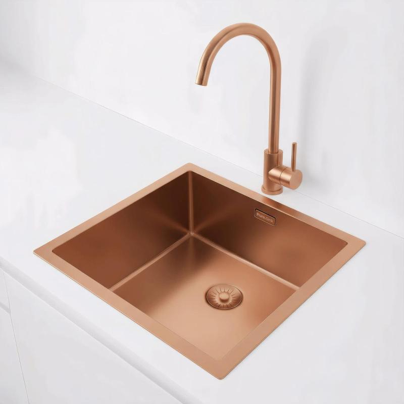 Pure.Sink Exclusivo Fregadero de cobre 40x40 cm radio de 10mm para montaje inferior, montaje al ras y montaje superior PEX4040-62