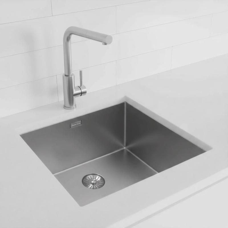 Pure.Sink Exclusivo Fregadero RVS 45x40 cm radio 10mm para montaje inferior, montaje al ras y montaje superior PEX4540-02