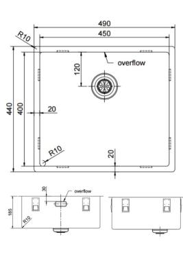 Pure.Sink Exclusivo Gold sink 45x40 cm 10mm radius undermount, flush mount and top mount PEX4540-60