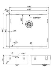 Pure.Sink Exclusivo Fregadero de metal de pistola 45x40 cm radio de 10mm para bajo encimera, montaje al ras y montaje superior PEX4540-61