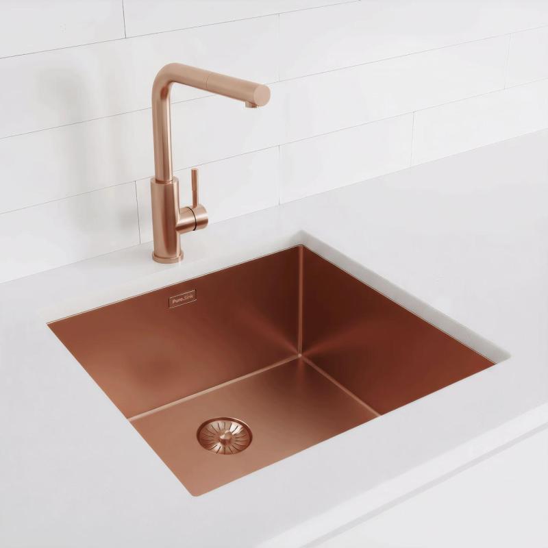 Pure.Sink Exclusivo Lavabo de cobre 45x40 cm radio de 10mm empotrado, de superficie y montaje superior PEX4540-62