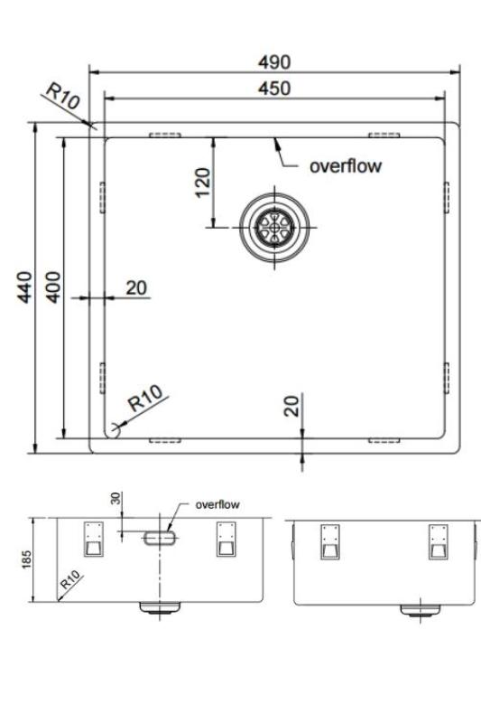 Pure.Sink Exclusivo Lavabo de cobre 45x40 cm radio de 10mm empotrado, de superficie y montaje superior PEX4540-62