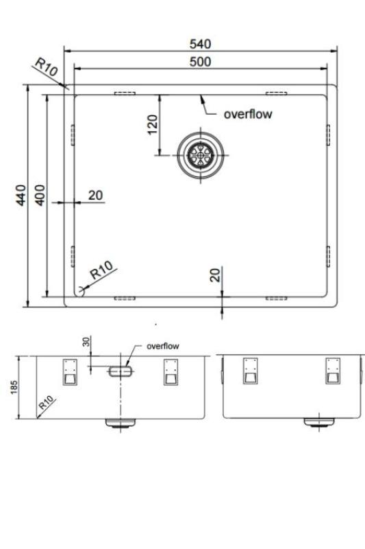Pure.Sink Exclusivo fregadero de acero inoxidable 50x40 cm radio de 10mm para montaje inferior, montaje al ras y montaje superior PEX5040-02