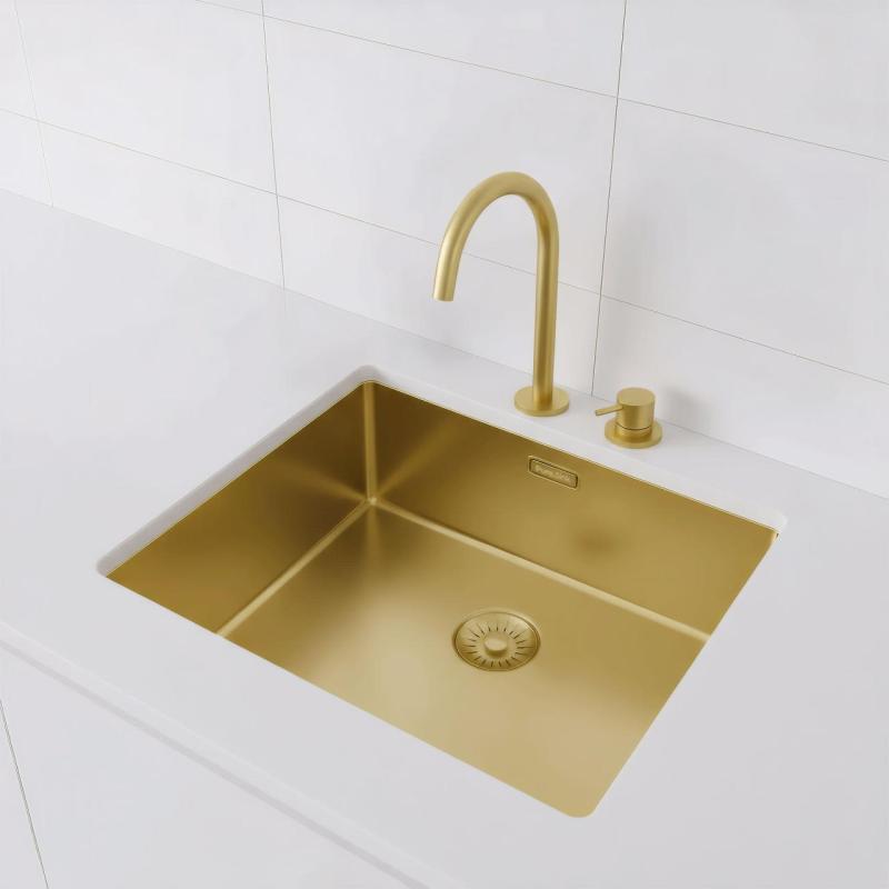 Pure.Sink Exclusivo Fregadero dorado de 50x40 cm con radio de 10mm para montaje inferior, enrasado y sobrepuesto PEX5040-60