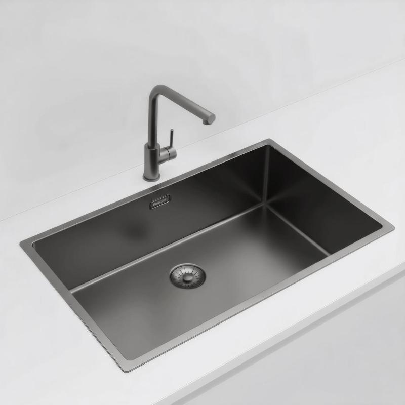Pure.Sink Exclusivo gran fregadero de metal Gun de 70x40 cm, radio de 10mm para montaje inferior, empotrado y superior PEX7040-61
