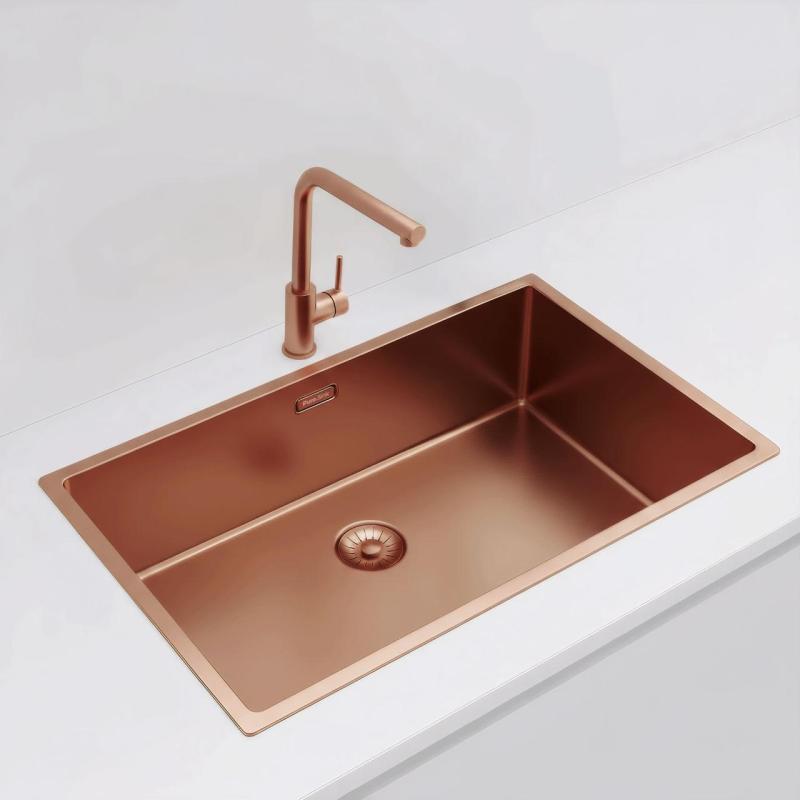 Pure.Sink Exclusivo gran fregadero de cobre 70x40 cm radio de 10mm, montaje inferior, empotrado y superior PEX7040-62