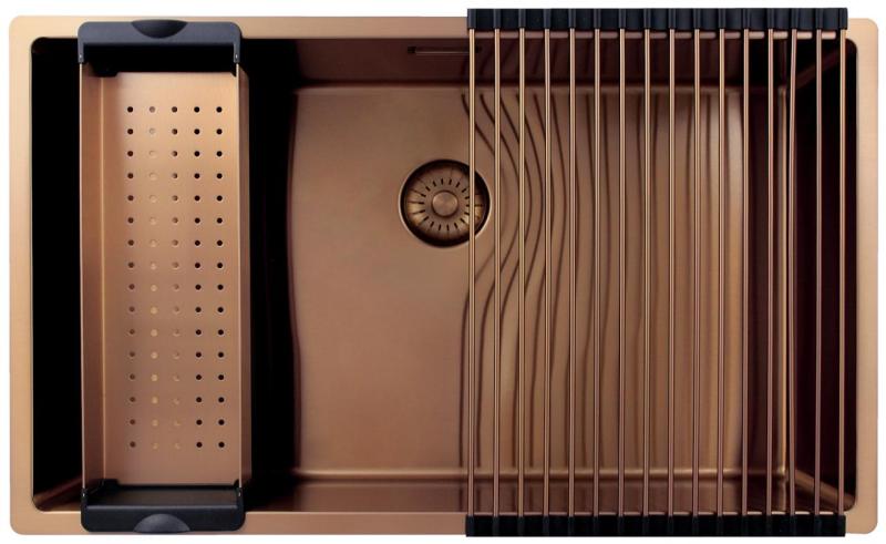 Pure.Sink Exclusivo gran fregadero de cobre 70x40 cm radio de 10mm, montaje inferior, empotrado y superior PEX7040-62