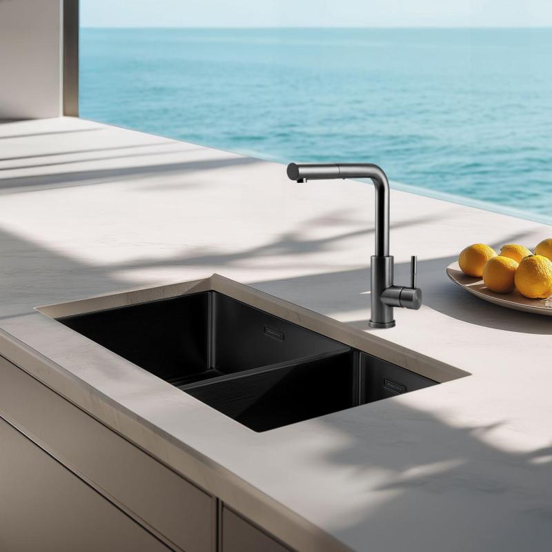 Pure.Sink Exclusivo Gun Metal 1,5 lavabo y medio 34+18 cm radio de 10mm PEX341840-61