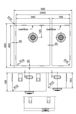 Pure.Sink Exclusivo Copper 1.5 one and a half bowl sink 34+18 cm 10mm radius PEX341840-62