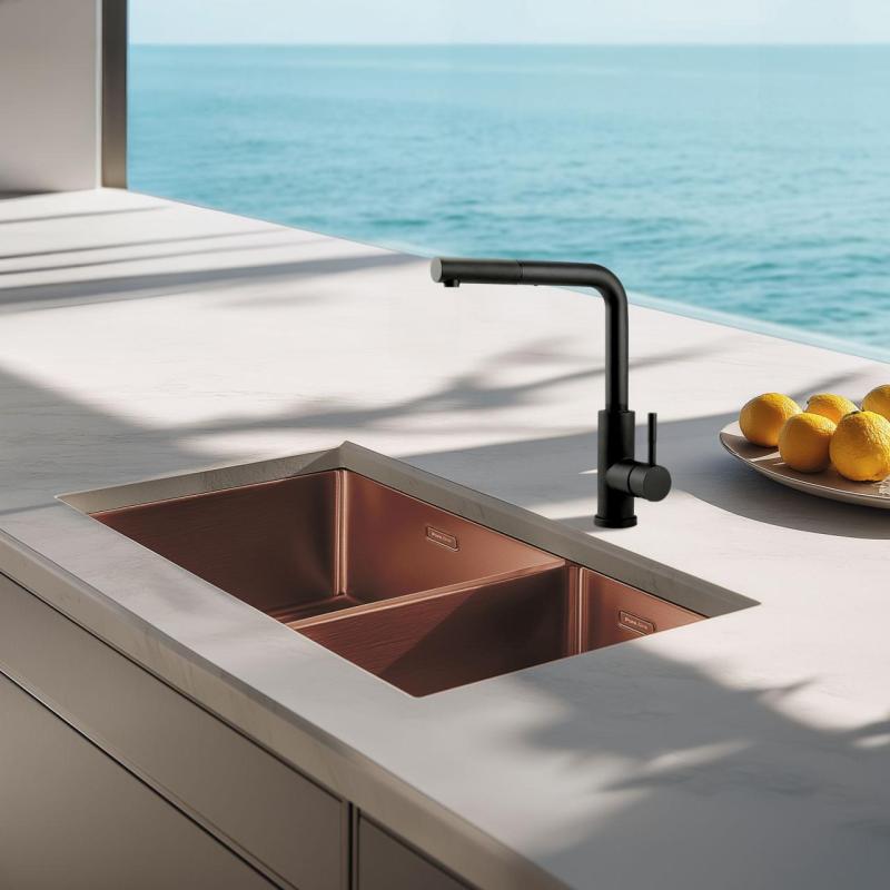 Pure.Sink Exclusivo Cobre 1,5 lavabo de una y media 34+18 cm radio de 10mm PEX341840-62