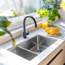 Pure.Sink Exclusivo RVS 1,5 lavabo y medio 18+34 cm radio de 10mm PEX183440-02