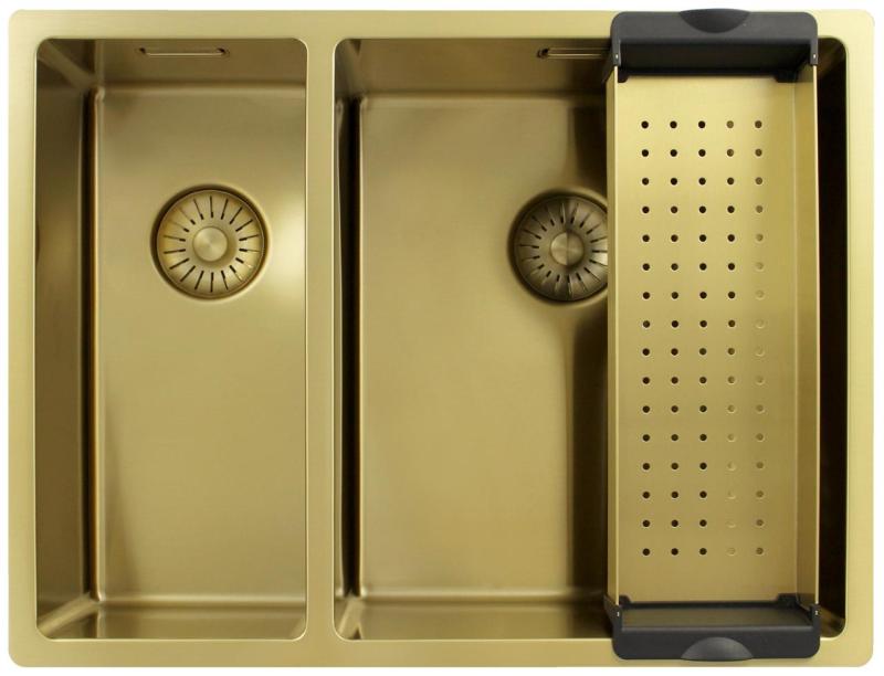 Pure.Sink Exclusivo Dorado 1,5 un fregadero y medio 18+34 cm radio de 10mm PEX183440-60