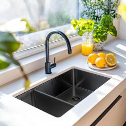 Pure.Sink Exclusivo Gun Metal 1,5 lavabo de una y media 18+34 cm radio de 10mm PEX183440-61