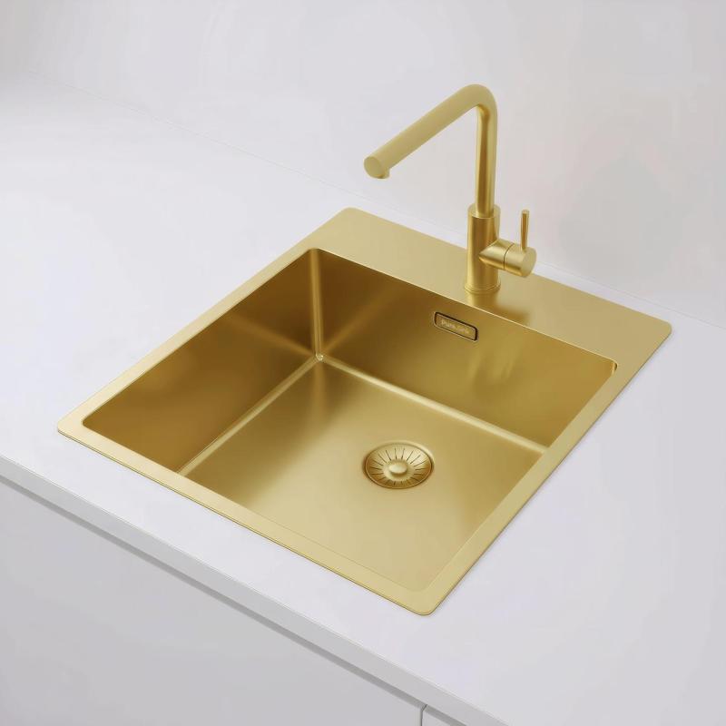Pure.Sink Exclusivo Fregadero dorado de 44x52 cm Tapwing con banco de agujero de grifo radio 10mm PEX4040T-60