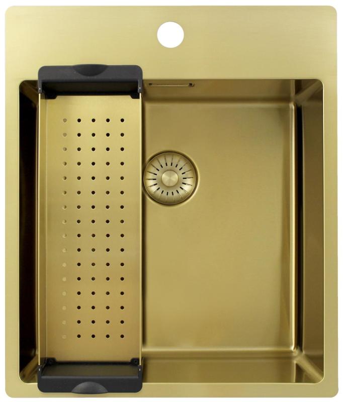 Pure.Sink Exclusivo Fregadero dorado de 44x52 cm Tapwing con banco de agujero de grifo radio 10mm PEX4040T-60