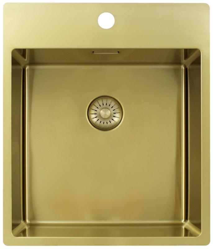 Pure.Sink Exclusivo Fregadero dorado de 44x52 cm Tapwing con banco de agujero de grifo radio 10mm PEX4040T-60