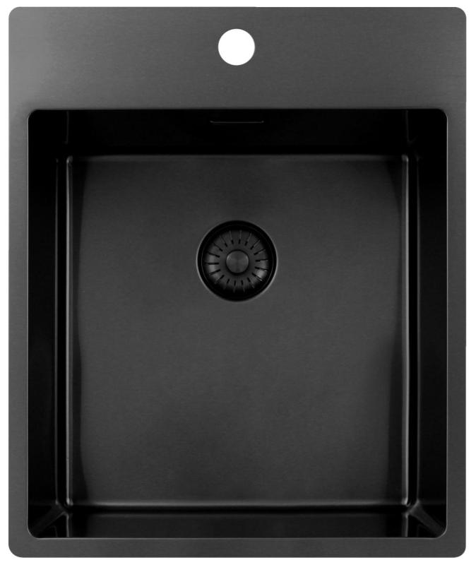 Pure.Sink Exclusivo Gun Metal fregadero 44x52 cm Tapwing con banco de agujeros para grifo radio 10mm PEX4040T-61