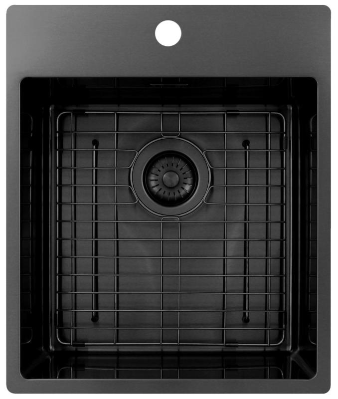 Pure.Sink Exclusivo Gun Metal fregadero 44x52 cm Tapwing con banco de agujeros para grifo radio 10mm PEX4040T-61