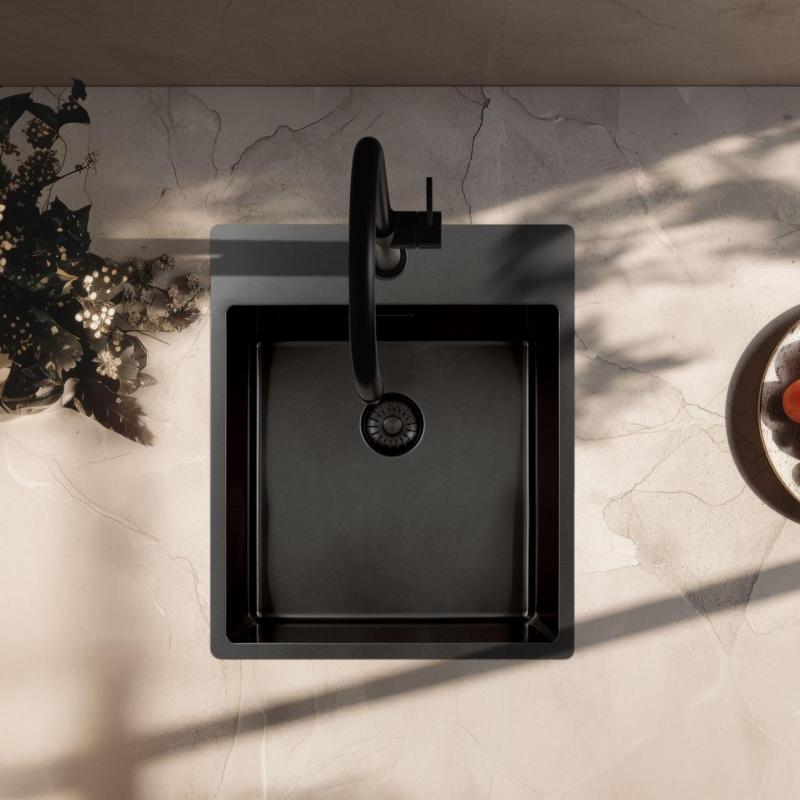 Pure.Sink Exclusivo Gun Metal fregadero 44x52 cm Tapwing con banco de agujeros para grifo radio 10mm PEX4040T-61