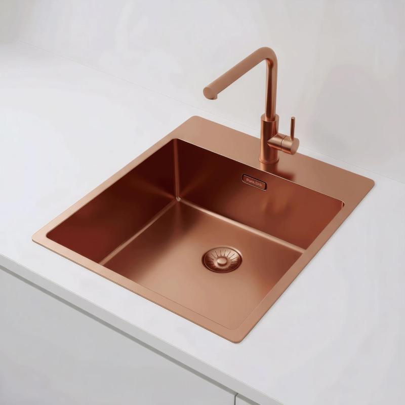 Pure.Sink Exclusivo Fregadero de cobre de 44x52 cm Tapwing con orificio para grifo de 10mm de radio PEX4040T-62