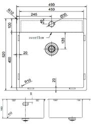 Pure.Sink Exclusivo fregadero de acero inoxidable 49x52 cm Tapwing con orificio para grifo radio 10mm PEX4540T-02