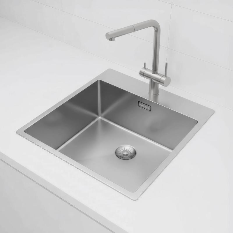 Pure.Sink Exclusivo fregadero de acero inoxidable 49x52 cm Tapwing con orificio para grifo radio 10mm PEX4540T-02