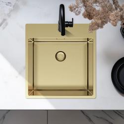 Pure.Sink Exclusivo Dorado fregadero 49x52 cm Tapwing con banco de orificios para grifo radio 10mm PEX4540T-60
