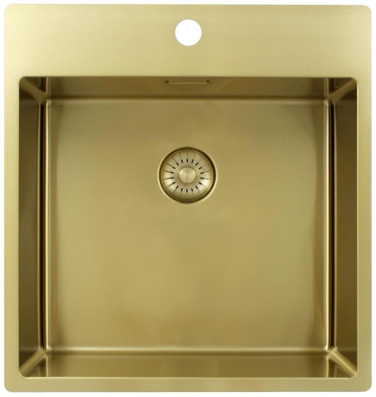 Pure.Sink Exclusivo Dorado fregadero 49x52 cm Tapwing con banco de orificios para grifo radio 10mm PEX4540T-60