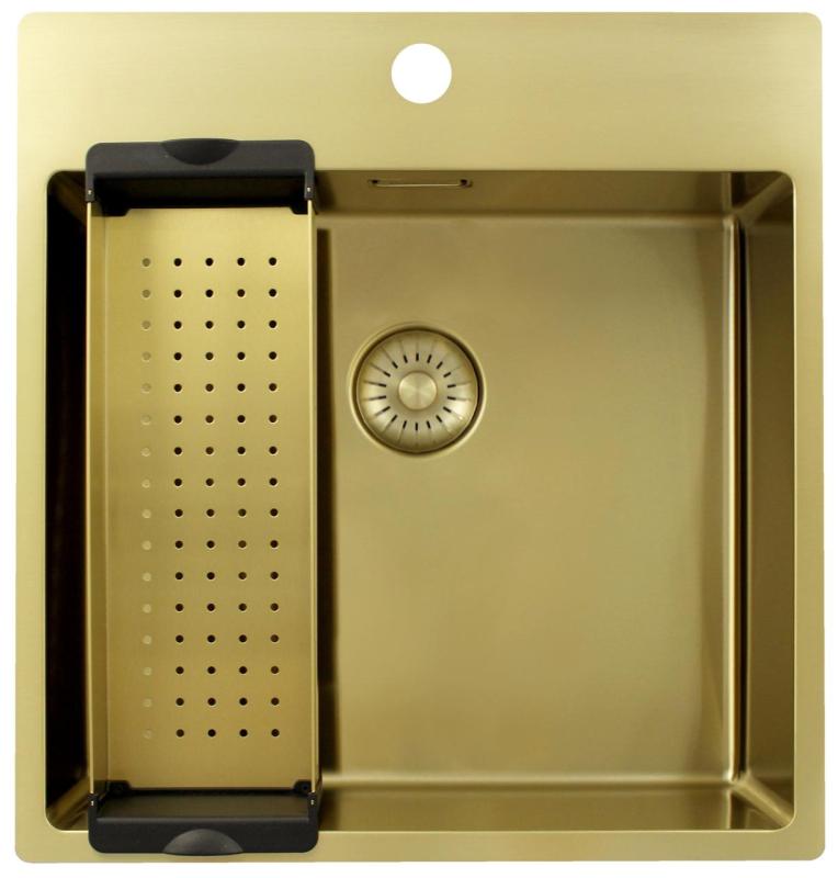 Pure.Sink Exclusivo Dorado fregadero 49x52 cm Tapwing con banco de orificios para grifo radio 10mm PEX4540T-60