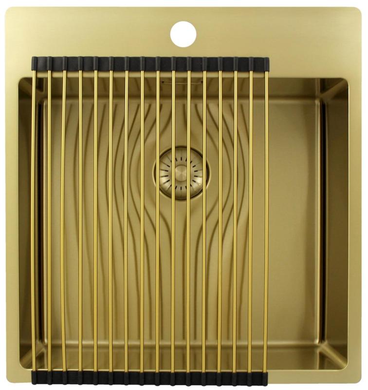 Pure.Sink Exclusivo Dorado fregadero 49x52 cm Tapwing con banco de orificios para grifo radio 10mm PEX4540T-60