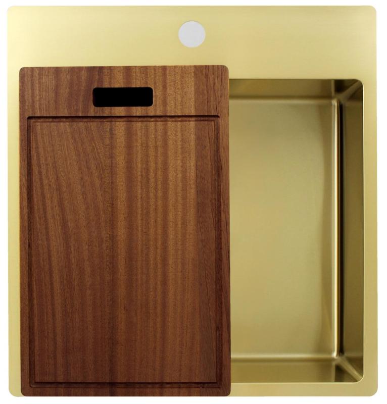 Pure.Sink Exclusivo Dorado fregadero 49x52 cm Tapwing con banco de orificios para grifo radio 10mm PEX4540T-60